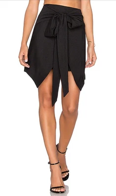 Finders Keepers Revolve Better Days Asymmetric Skirt Front Tie Bow Black L - Image 1 of 4