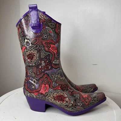 Botas de lluvia Corkeys Rodeo Western púrpura cachemira para mujer de goma talla 11 Foto 1 de 4