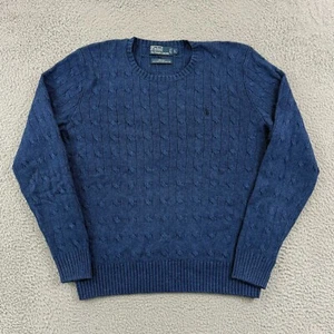 Polo Ralph Lauren Sweater Men Large Blue Silk Cable Knit Long Sleeve Pony Preppy - Picture 1 of 11