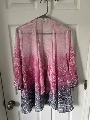 Allison Daley kimono Coverup Womens Size 10 Pink & Black Sheer Lightweight - Image 1 of 4