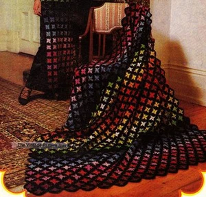 FLORAL SQUARE MOTIF RUG / THROW - 8ply or D.K.- COPY Afghan crochet pattern - Picture 1 of 1