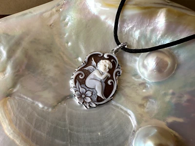 Ciondolo in cammeo sardonica e incisione "cupido" su argento 925 - Immagine 1 di 4