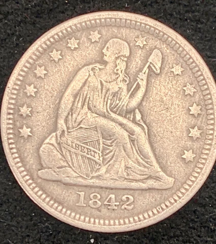 1842-O Large Date Seated Liberty Quarter Rare Coin Very Original XF-AU Cover
