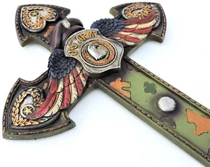 Army Cross Angel Wings Wall Hanging Patriotic New 14x8 1/2inches - Picture 1 of 4