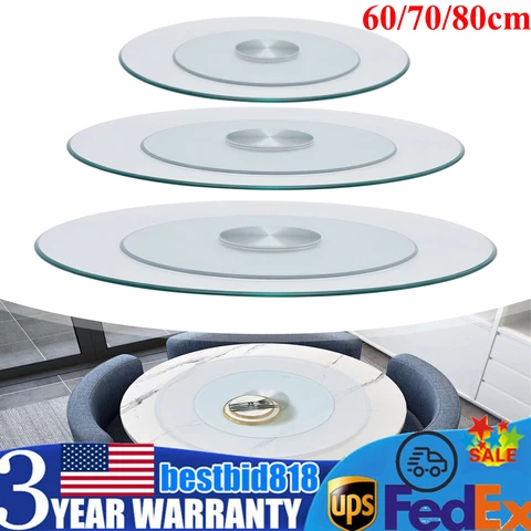 Tempered Glass Heavy Duty Turntable for Dining Table 360° Rotation 60/70/80cm Cover
