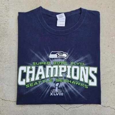 Seattle seahawks Mens Size XL Navy Blue Superbowl 48 Graphic Print t-shirt  - Image 1 of 4