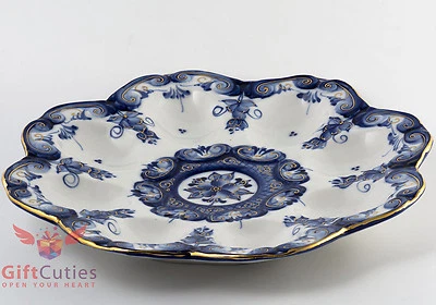 Plato porta huevos de porcelana Gzhel plato exhibición de huevos de Pascua hecho a mano autor wrk Foto 1 de 3