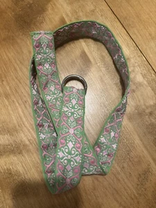 Girl's Green Pink Belt Large Extra Large 34" Fabric Floral D Ring - Picture 1 of 1