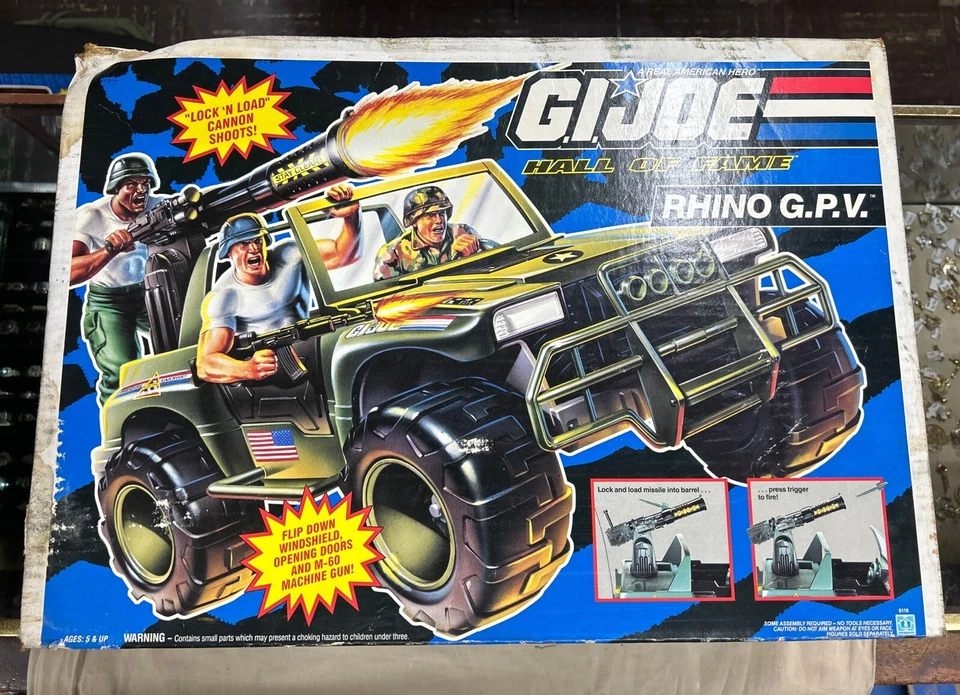Vintage 1991 Duke & 1993 Hasbro Large Gi Joe Hall of Fame GPV Rhino Jeep USA