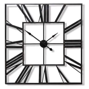 Large Indoor Wall Clock Big Roman Numerals Giant Open Face Metal Black 60cm - Picture 1 of 9