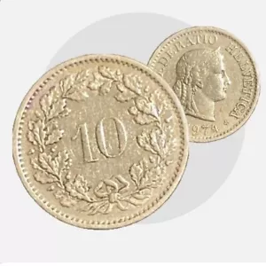 1974 Switzerland 10 Rappen Coin Copper Nickel - Picture 1 of 6