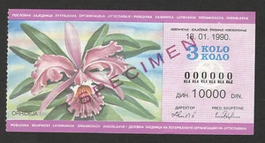 YUGOSLAVIA-LOTTERY-SPECIMEN-COMMUNIST PERIOD-VERY RARE-3 KOLO-FLOWERS-1990. - Picture 1 of 2