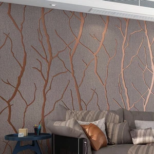 Coffee Wallpaper Tree Branches Embossed 3D Stripes Living Room Wall Paper Rolls - Picture 1 of 59