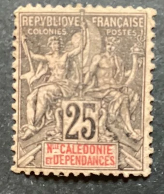 NEW CALEDONIA 1892 25c Black + Red ‘Key Type’ hm (B116) - Image 1 of 2