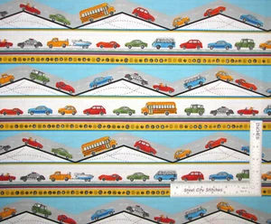 Car Bus Boat Truck Going Places Stripe Cotton Fabric Blank Textiles By The Yard - Picture 1 of 2