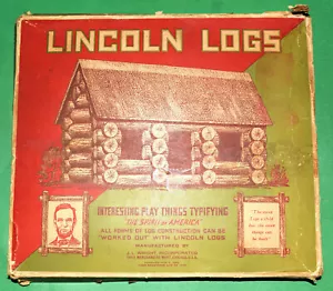 1923 LINCOLN LOGS Single Set ORIGINAL BOX, Design Book, 49 of 53 Logs - Picture 1 of 13
