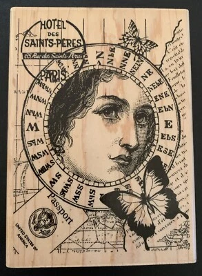 女性护照拼贴巴黎旅行吉尔·迈耶·汉普顿艺术橡皮图章 3.5 x 5 — 第 1/4 张图片