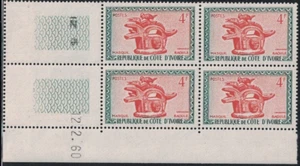 COTE D'IVOIRE - N°184 - MASQUE - 4F orange - COIN DATE - LE 11-2-1960 - Picture 1 of 2