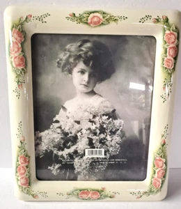 Vintage Bilderrahmen Tusche Rosen Porzellan 8x10 Landhaus Chic freistehend - Bild 1 von 7
