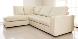 NEW - WESTPOINT - CORNER SOFA - CREAM - FAUX LEATHER -LEFT HAND SIDE - Picture 1 of 4