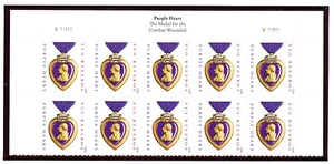 US 4704 Purple Heart 45c - Forever Top Plt Negro de 10 - V1111111 - 2012 YD - Imagen 1 de 1