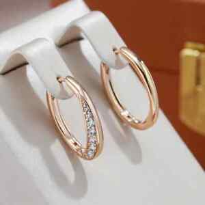 Rose Gold Hoop Earrings, Shiny Rose Gold Zircon Earrings, 585 Rose Gold Stud