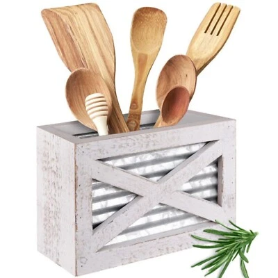 Autumn Alley Rustic White Kitchen Utensil Holder- Farmhouse Utensil Crock - Image 1 of 4