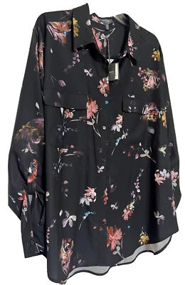 Madison Essentials 3X Tunic Blouse Black Multi Floral Easy Care Career NWT - Image 1 of 4