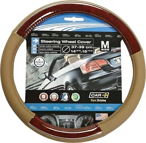 Steering Wheel Cover Wood Grain Chrome Line Fits 14.5" - 15.5" (M) - Picture 1 of 8