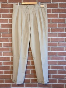Pantalones chinos caqui plisados con puños John W. Nordstrom para hombre 38 W (34" entrepierna) nuevos con etiquetas - Imagen 1 de 8