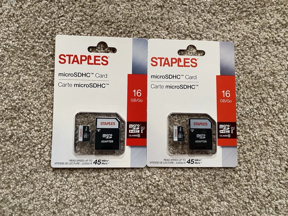 16GB MicroSDHC Card with Adapter from Staples NEW Pack Of 2 - Image 1 of 1