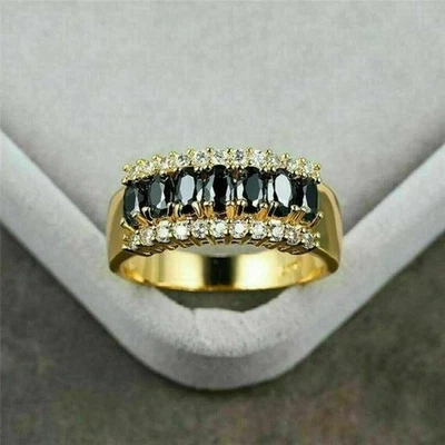 Anillo de compromiso de diamantes negros creado en laboratorio de 2,50 quilates acabado en oro amarillo de 14 k Foto 1 de 4
