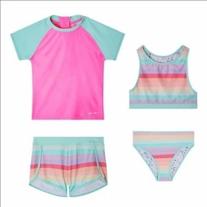 NEW EDDIE BAUER Girl's 14-16 Pink 4-Pc Rashguard & Bikini Swim Set NWT - Picture 1 of 8
