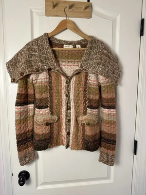 Sleeping On Snow Ouray Wool Blend Knit Cowl Neck Button Up Cardigan Boho Small - Image 1 of 4