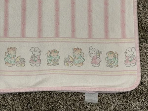 VTG Carter’s Pink Stripe Bunny Rabbit Cat Kitten Mouse Cotton Baby Blanket - Picture 1 of 7