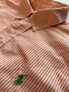 Ralph Lauren Shirt Orange Stripe Green Pony Long Slv Button M 100% Cotton - Picture 1 of 8
