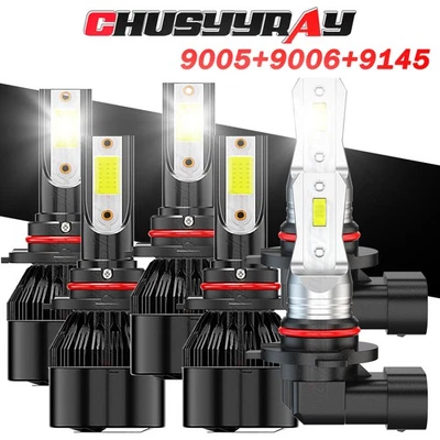 6X 6000K LED Headlight High Low Beam + Fog Light For Lincoln LS 2000 2001 2002 - Imagem 1 de 4