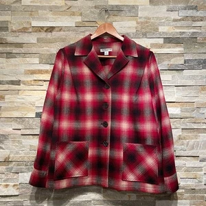 Pendleton Petite L Wool Shirt Jacket | Red Plaid, 100% Virgin Wool, NWOT Vintage - Picture 1 of 8