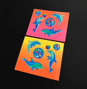 LISA FRANK DOLPHIN earth lot 2 vintage mods sticker decal 1980s rainbow - Picture 1 of 5