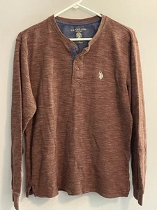 US Polo Assn Mens Brown Henley Long Sleeve Thermal Waffle Weave Pony Logo Size L - Picture 1 of 6