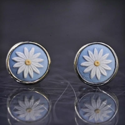 Pendientes vintage de oro vermeil sobre plata de ley 925 esmalte flor tachuelas Foto 1 de 4