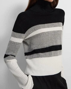 Nuovo maglione girocollo THEORY seta lana alpaca racing righe nero/grigio taglia M - Foto 1 di 12