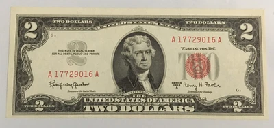 1963 $2.00 wide up side margin RED SEAL NOTE uncirculated A 17729016 A - Image 1 of 2