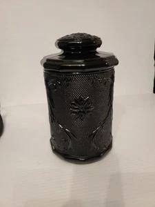 Indiana Glass Tiara Black Amethyst Sandwich Glass Large 9" Canister Cookie Jar - Picture 1 of 9