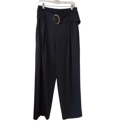 Pantalones de pierna ancha plisados con cinturón I.R.O Paris mezcla de lana talla 38 EE. UU. 6 negros  Foto 1 de 4