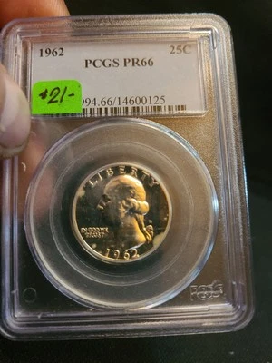 1962-P PCGS PR66 SILVER WASHINGTON QUARTER *SPOTS* - Image 1 of 2