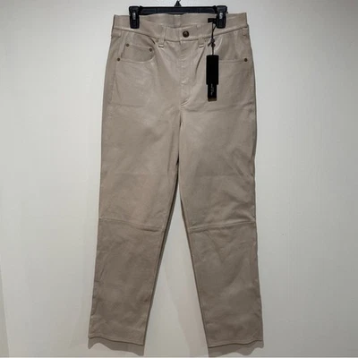 NWT Womens rag & bone Harlow Leather Mid-Rise Straight Pants 31 Stone Nude Fall - Image 1 of 4