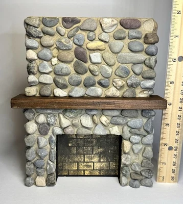 Vintage Miniature Dollhouse Stone Fireplace Overmantel 1:12 Scale Cottage Cabin - Image 1 of 4