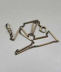Antique 14k Yellow Gold Bar Link FOB Necklace Dog Clip Chain 15” - Picture 1 of 6