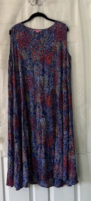 WOMAN WITHIN 12 S Petite Blue Floral Crinkle  Sleeveless Summer Sun Dress XL 18* - Image 1 of 4